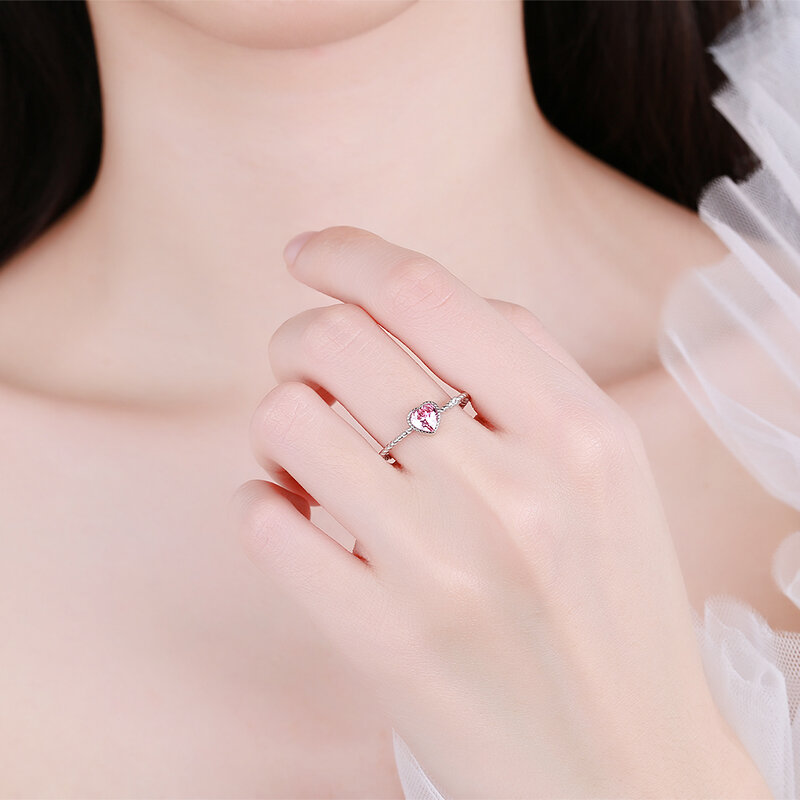 2022ใหม่แฟชั่นแหวนผู้หญิง S925เงินสเตอร์ลิงพราว CZ หัวใจสีชมพู Love งานแต่งงานของขวัญนิ้วมือเครื่องประดับขายส่ง