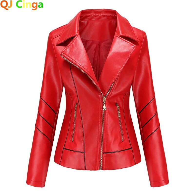 Giacca in ecopelle PU rossa donna moda Casual giacche da motociclista capispalla top femminili cappotto giacca in pelle nera primavera e autunno