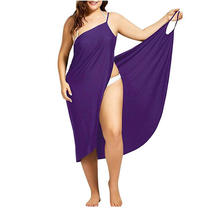 1pc Summer Solid Color Sexy Beach Sling Dress For Women's Comfortable Wrap Skirt Sun Protection Bikini Cover Up Screen Cage
