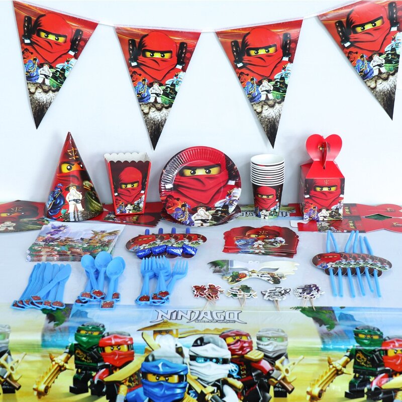 Feestartikelen Ninja Thema Baby Verjaardag Decoratie Servies Set Plaat Cup Plaat Stro Banner Tafelkleed Bruiloft Phantom