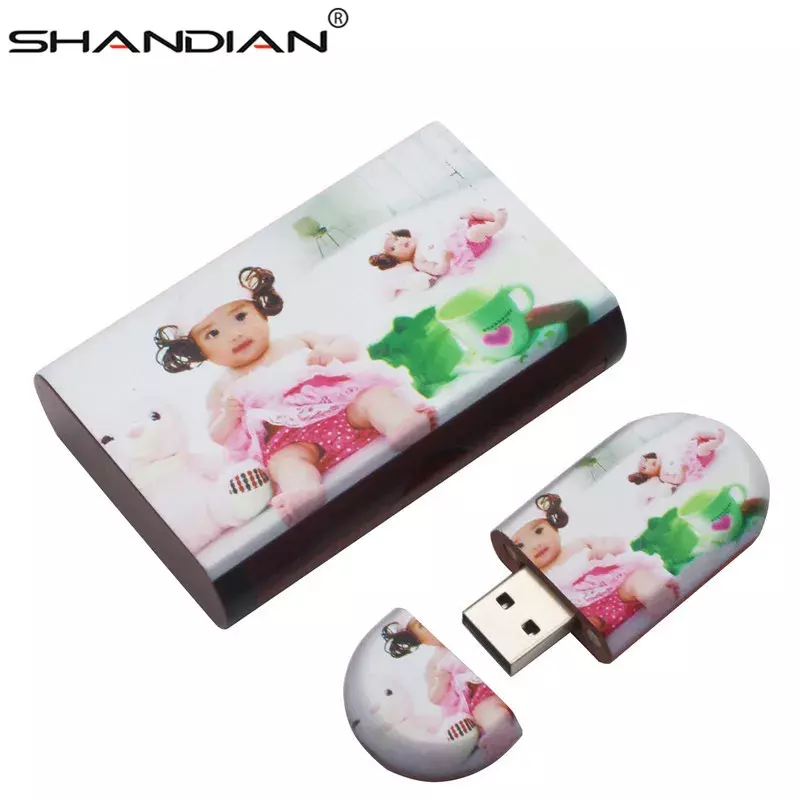 SHANDIAN-무료 사용자 정의 로고 컬러 실크 스크린, 메이플 나무 USB 16G 32GB 64GB 메모리 스틱 플래시 드라이브 펜 드라이브 결혼 선물, 1 개