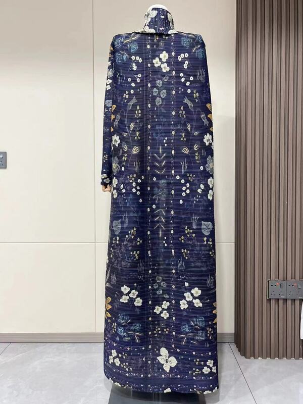 Miyake gaun kardigan lengan panjang kerah Turndown berlipat wanita 2024 baru Abaya Fashion desainer asli mantel cetak Vintage