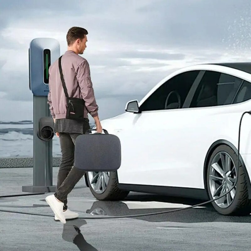 กระเป๋าเก็บของอะแดปเตอร์ชาร์จในรถยนต์สำหรับ Tesla CCS1 J1772เดินทางได้สะดวกเคส EVA สำหรับชาร์จไฟฟ้าอุปกรณ์เสริมรถยนต์กันน้ำ