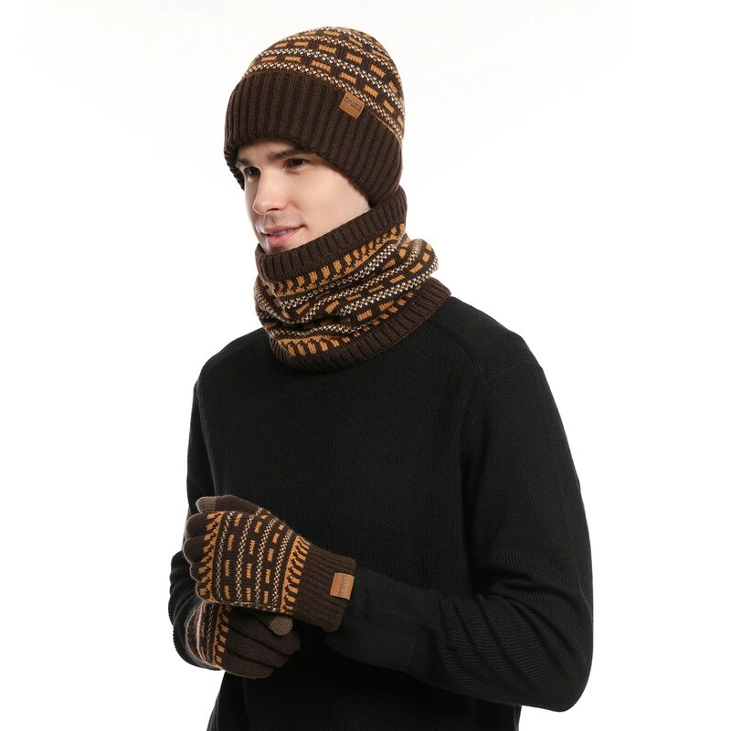 Gorro de lana con forro polar para hombre, conjunto de guantes de lana para mantener el calor, Unisex