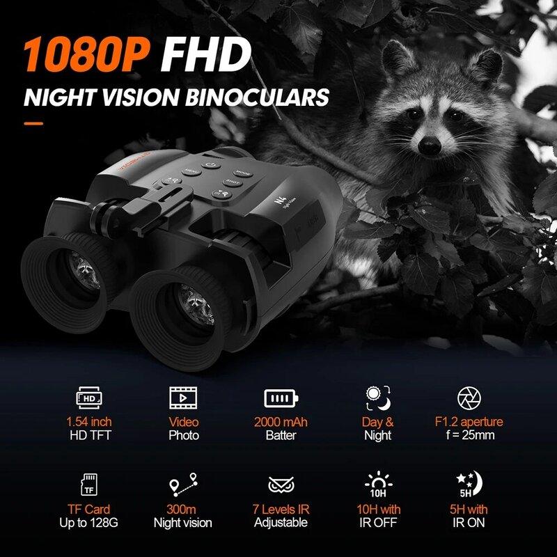 Устройство инфракрасного ночного видения N4 1080P с двумя трубками, для дневного и ночного использования, для фото-и видеосъемки, 5х цифровое, 300 м, полный Темный обзор, охота