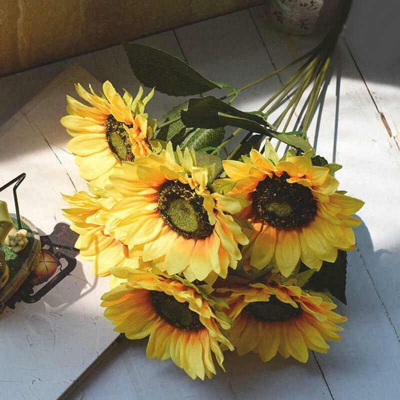 Sztuczny słonecznik bukiet jedwabny słonecznik sztuczny kwiat DIY bukiet ślubny aranżacja dekoracji dekoracje na domowe przyjęcie prezent