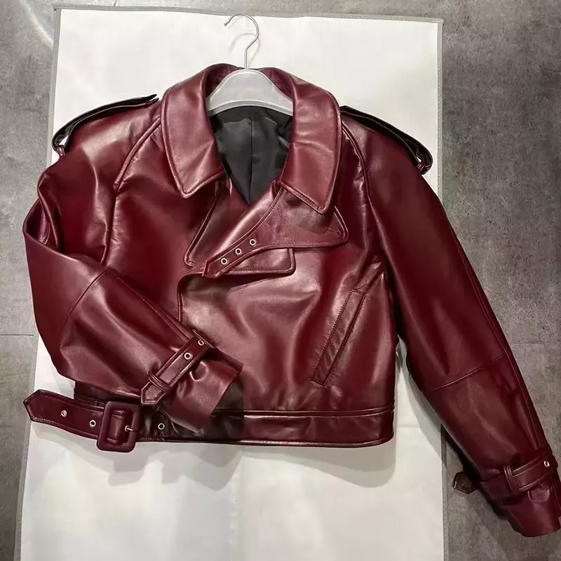 Damska moda Streetwear skórzana kurtka 2023 nowa jesień zima Moto kurtka motocyklowa kurtka z owczej skóry kobiet GT5916