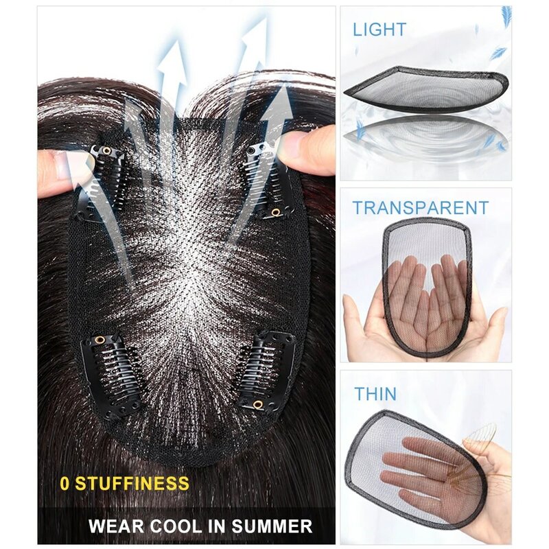 Real cabelo humano toppers para as mulheres, handmade cabelo toppers, respirável, alta ajuste, cobre cabelo esparso, adiciona volume, base suíça