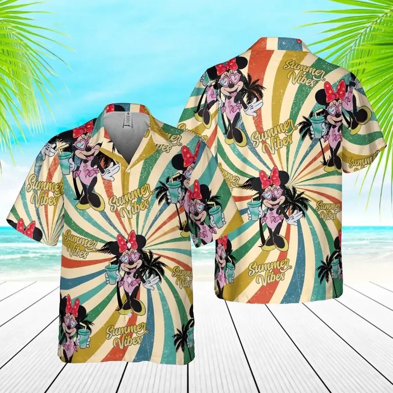 Гавайские рубашки с Микки и Минни Маус, мужские и женские модные рубашки с коротким рукавом, Гавайские рубашки Диснея, повседневные пляжные рубашки