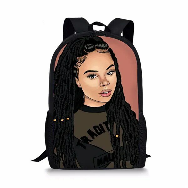 African Black Hairstyle High Students Backpack for Teenager Backpack Travel Shopping Shoulder Bag Women Multifunctional Backpack