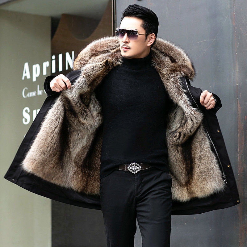Parker Men's Imitation Fur Liner Winter Warm New Fur One-piece Coat Imitation Mink Fleece Mid-length Fur Coat