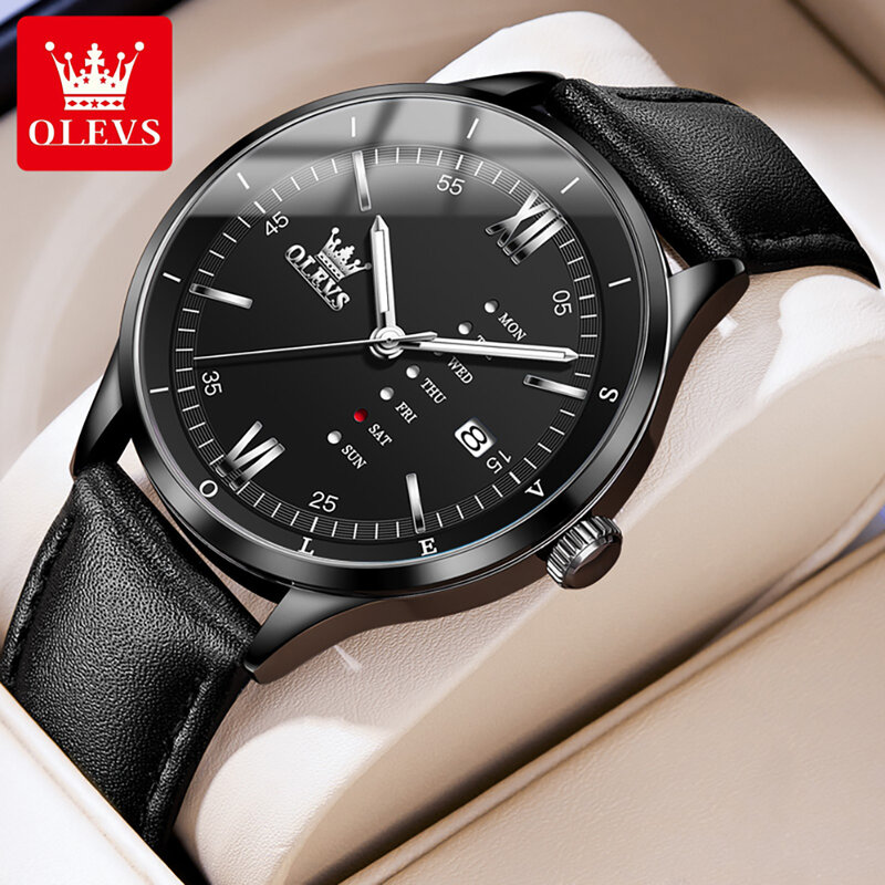 OLEVS marka luksusowy zegarek kwarcowy dla mężczyzn skórzany wodoodporny kalendarz tydzień mody Design biznesowe męskie zegarki Relogio Masculino