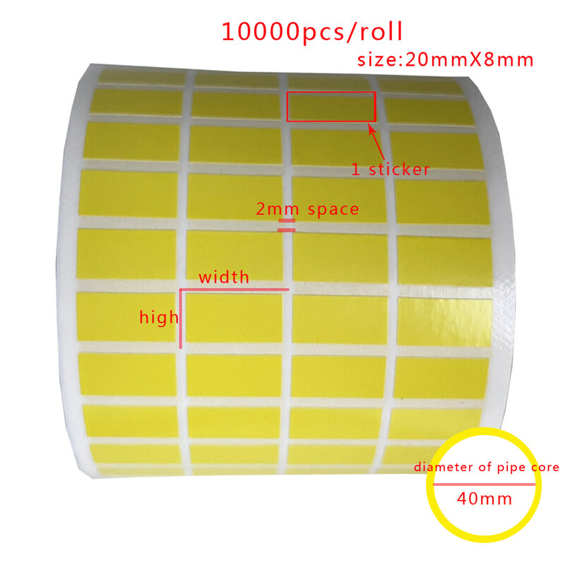 Custom Color Blank Copper Board Label Adesivos Roll, 4Row Labels Paper, Amarelo Classificação Armazenamento Distinguir
