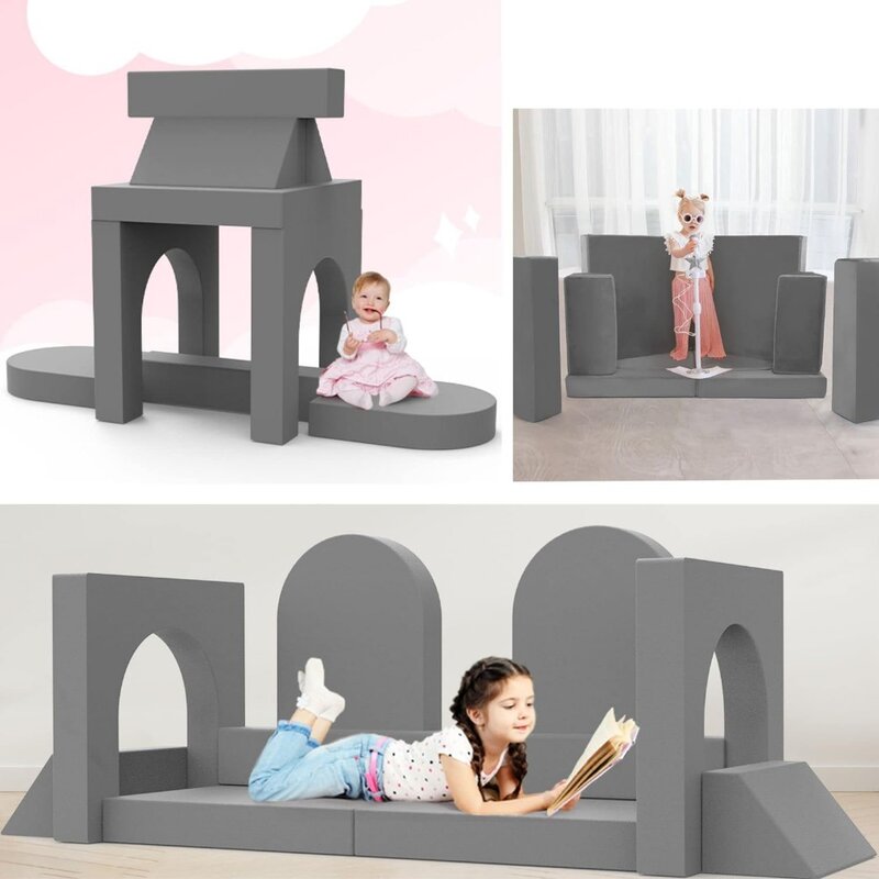 Sofá modular criança para salas de jogos, crianças brincam sofá, sofá de espuma para meninas e meninos, conversível secional, 10 pcs