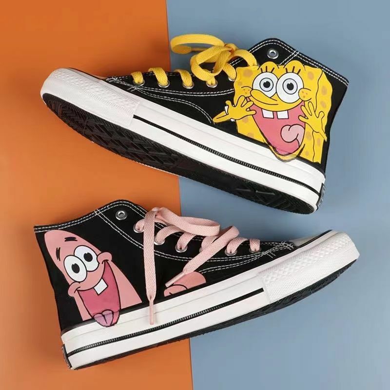 2024 Spring Summer New plus size Sponge Baby Canvas Hand-painted Board Shoes For Male And Female Students Korean High Top women