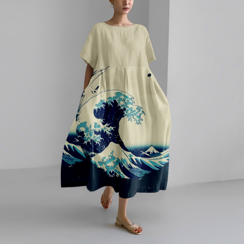 2024 Sommerkleid Wave Print Kleider Strand Overs ize Kleid Mode Party Frauen Kleidung Mädchen elegante Robe trend ige Vestidos de Mujer
