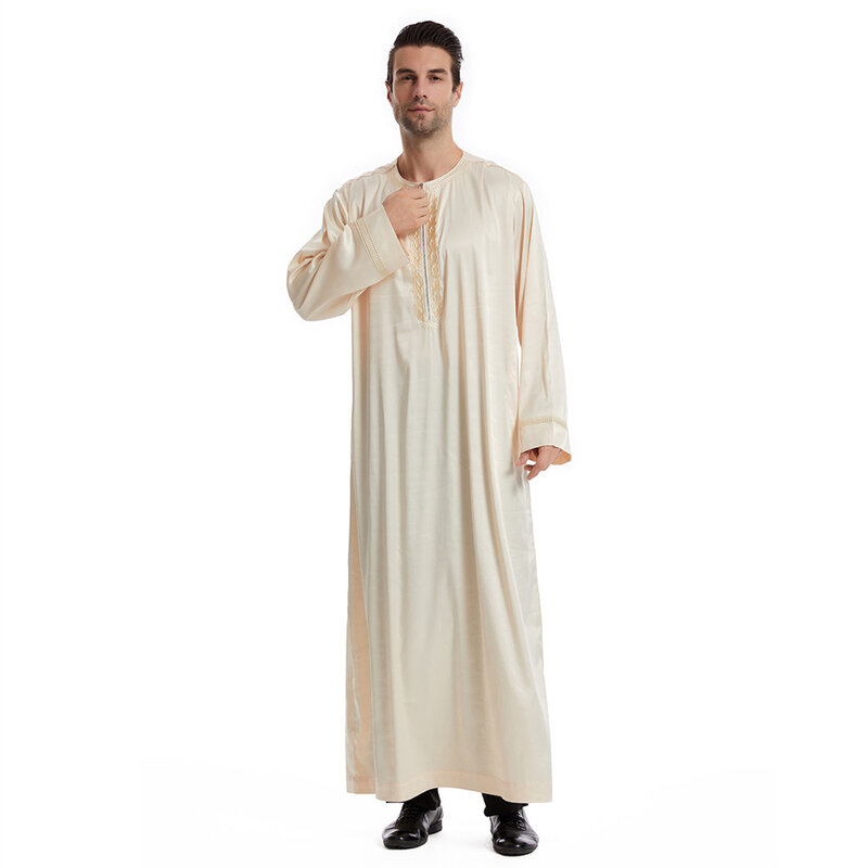 Ramadan jubah pria Muslim pakaian tradisional Islam gaun Maxi ritsleting depan Jubba Thobe kostum Arab Saudi Abaya Kaftan