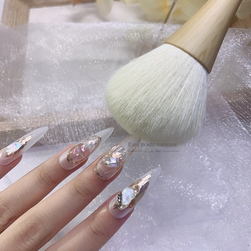 Cepillo japonés para manicura, herramienta de madera para arte de uñas, accesorios de manicura, suave, cabeza grande, esmalte de Gel, cepillos de limpieza de polvo