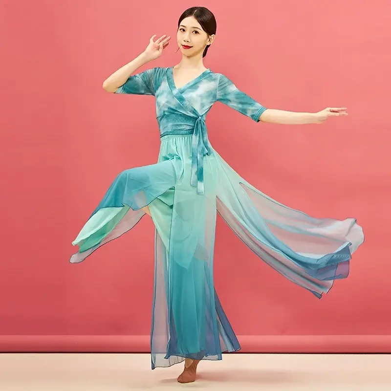 New fairy body charm garze clothes pratica delle donne Chinese classic dance art exam gradient elegant pantaloni a gamba larga suit