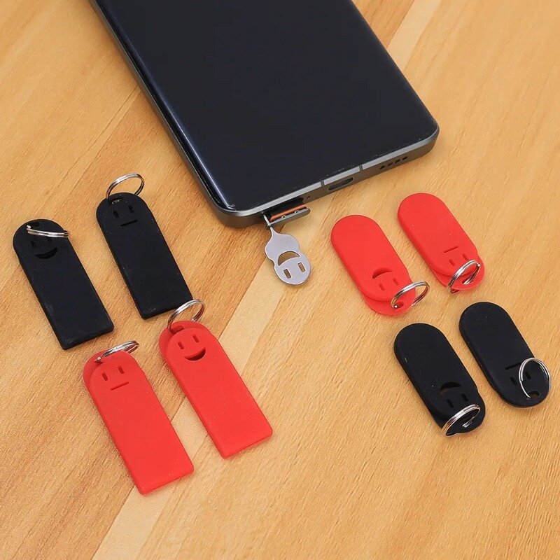 2 buah jarum Pin kartu Sim Anti hilang dengan wadah penyimpanan alat kunci ponsel ejaman Pin baki kartu SIM ejeksi gantungan kunci Pin