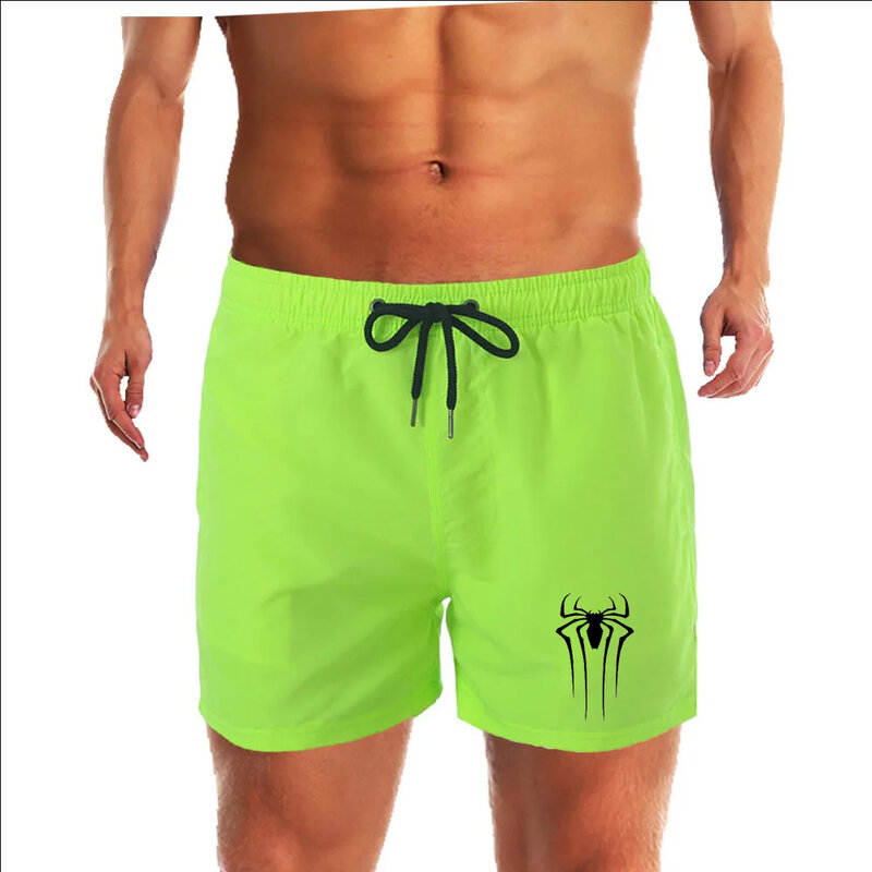 Calça de praia aranha preta masculina, calção sexy de natação, roupa de banho respirável, secagem rápida, calção casual, verão, novo, 2024