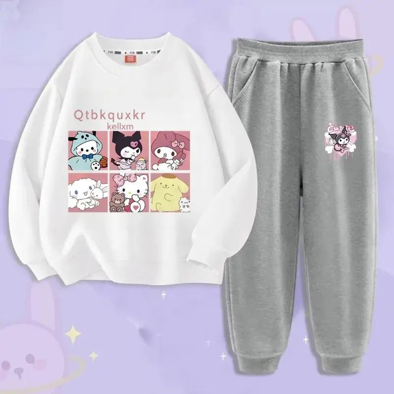 Anime sanhos My Melody Cinnamoroll Kuromi Hellokittys Girl Casual Sport Suit Cartoon bambini maglione pantaloni 2 pezzi Set bambini