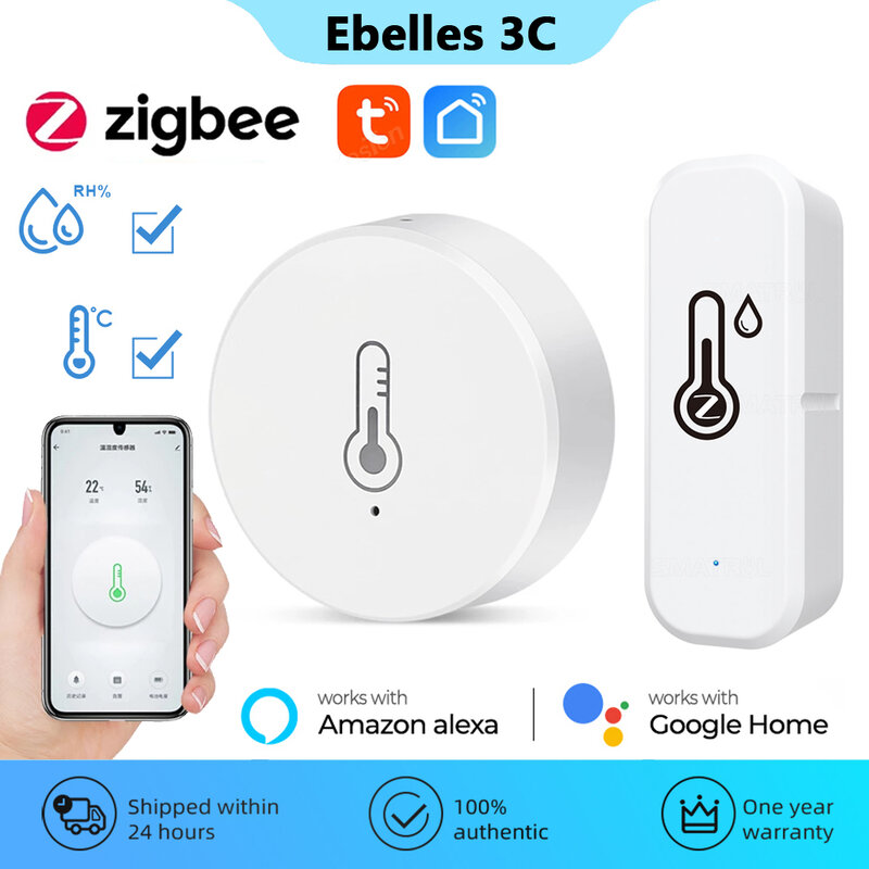 Tuya ZigBee Temperature Humidity Sensor Smart Home Detector APP Real Time Monitor Works With Alexa Google Zigbee Hub Required