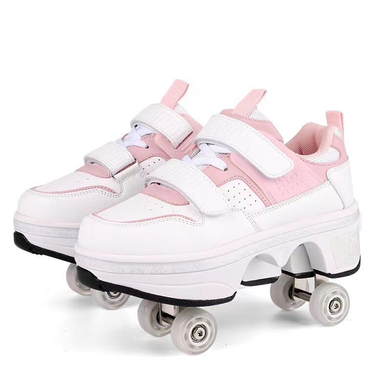 Tênis de patins invisíveis para crianças e adultos, tênis de caminhada de quatro rodas, freios automáticos, sapato estudantil deformado