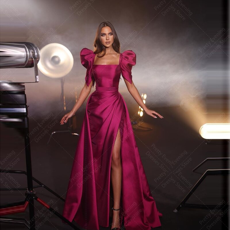Gorgeous Celebrity Woman's Evening Dresses Sexy Side Split Square Collar Formal Elegant Party Prom Gowns 2024 Vestidos De Fiesta