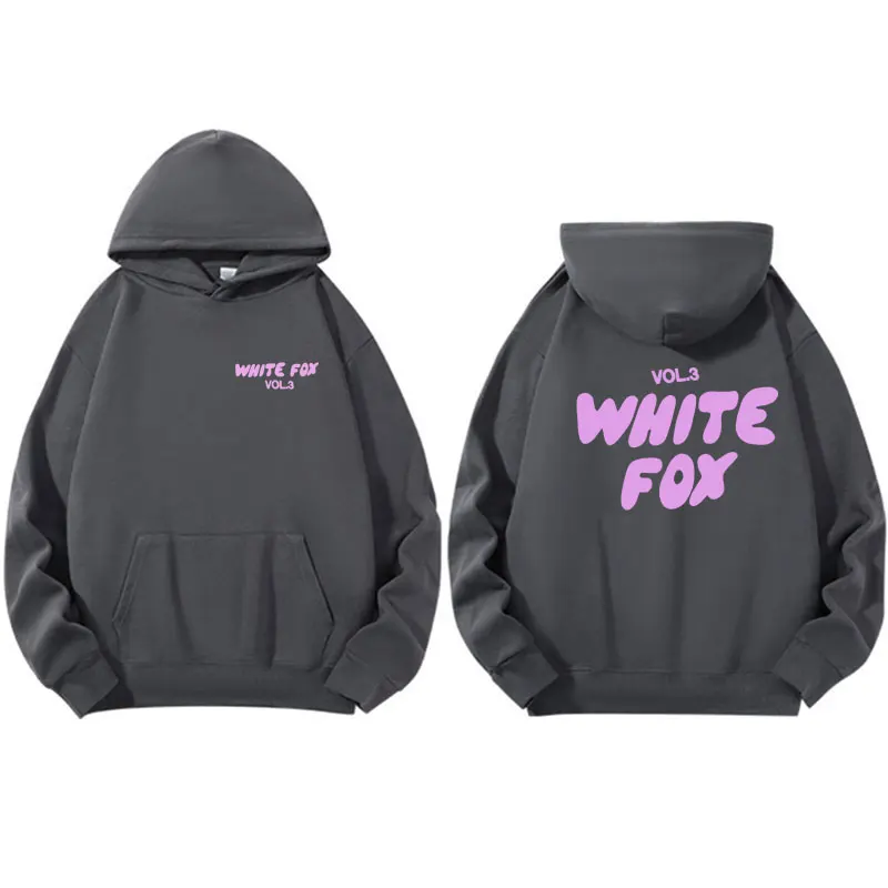 White Fox women's hoodie, loose fitting hoodie, wool, thick, letter print, 2024