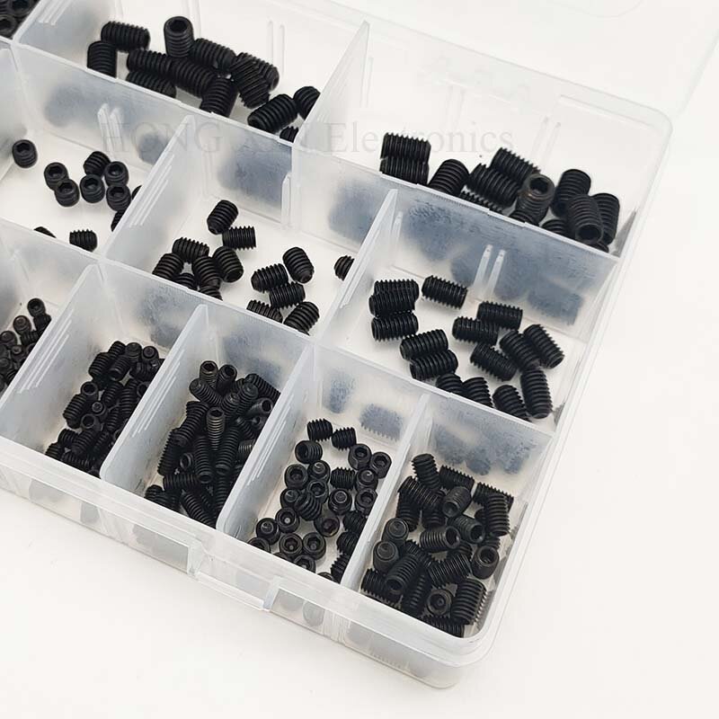 Kit surtido de tornillos de punta de copa de accionamiento hexagonal interno de 450 piezas, 15 tamaños métricos M3/4/5/6/8, juego de tornillos de aleación de acero (negro)
