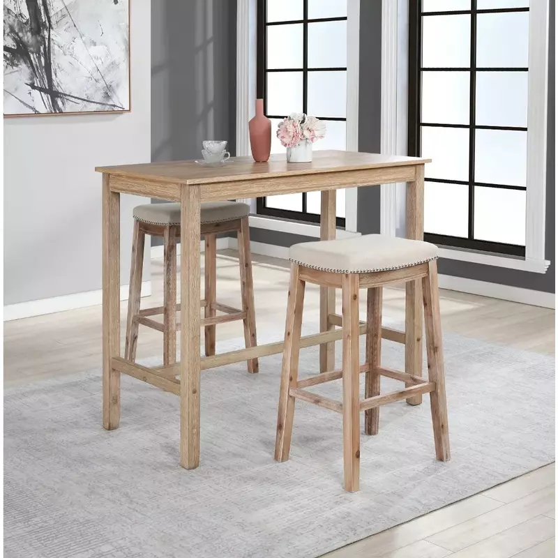 Claridge-mesa de comedor de 42 "de altura, mueble de comedor con acabado marrón de Acacia desgastado, libre de carga