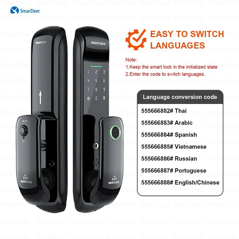 SmarDeer kunci elektronik untuk Tuya, kunci pintar dengan pengunci sidik jari biometrik 5-in-1 tanpa kunci, pengunci Digit dengan kode