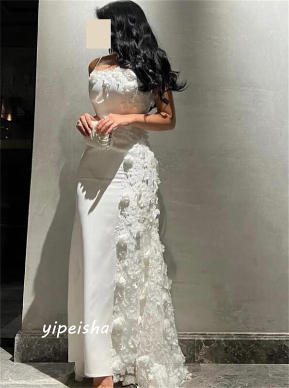 Yipeisha Prom Dress Fashion Sizes Available Spaghetti strap A-line Applique Anke length Skirts Charmeuse Evening Dresses