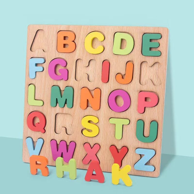 Mainan edukasi anak-anak, teka-teki kayu angka alfabet warna-warni, mainan pendidikan dini untuk anak prasekolah