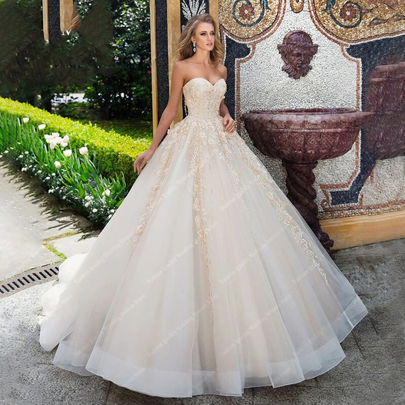 Elegant Women Wedding Dresses Bright Color Tulle Bridal Princess Gowns New Custom Made Strapless Floor Mopping Vestidos De Noche