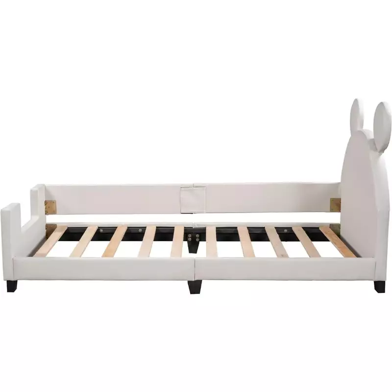 سرير خشبي بمنصة مع لوح أمامي بأذن جرذ ، إطار مزدوج للأطفال لغرف نوم المعيشة ، سرير نهارية للأطفال