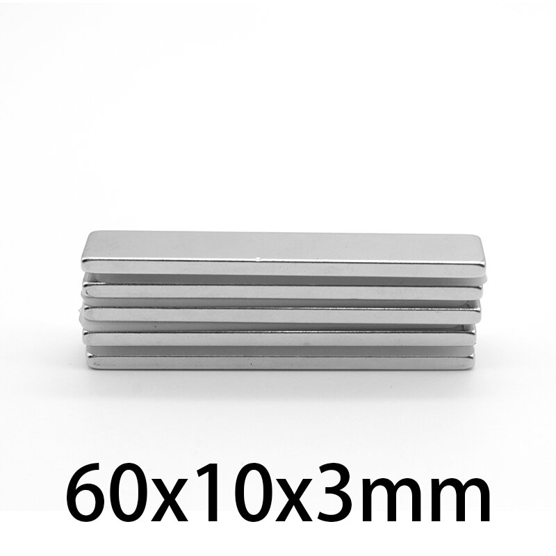 쿼드레이트 강력한 강력한 자석 N35 스트립 검색 자석, 블록 네오디뮴 자석, 60x10x3mm, 2 개, 5 개, 10 개, 15 개, 20 개, 30 개, 60x10x3mm