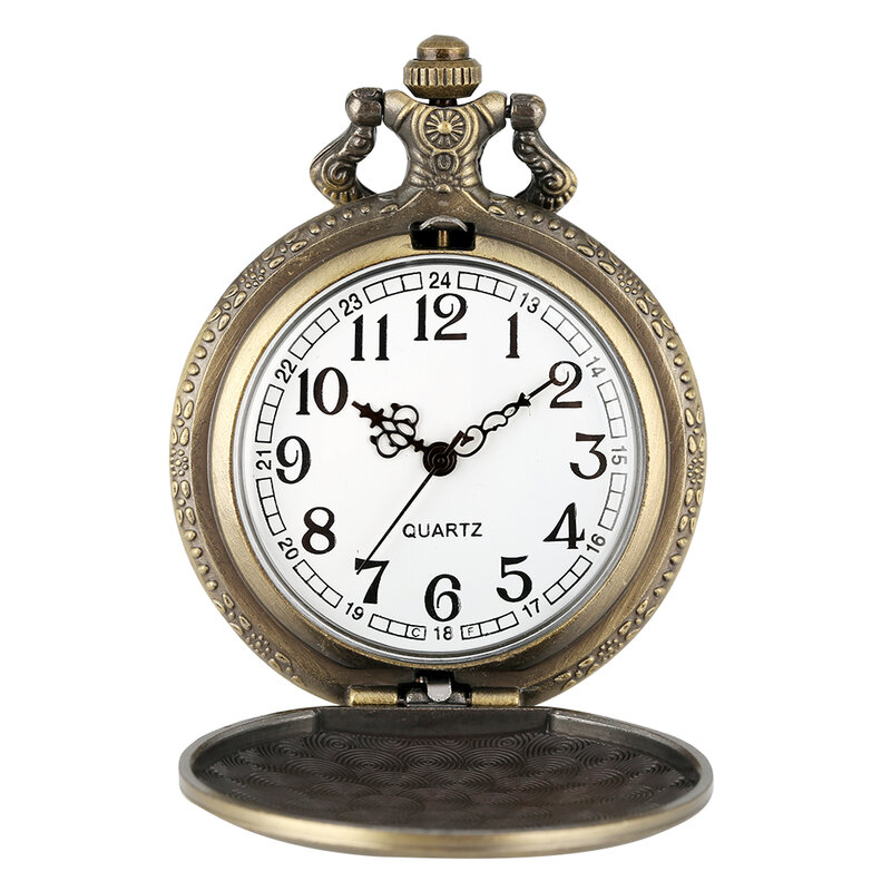 Relógio de bolso bronze com colar corrente para homens e mulheres, presentes vintage, trem a vapor, numerais arábicos, quartzo, analógico, retro relógio pendente