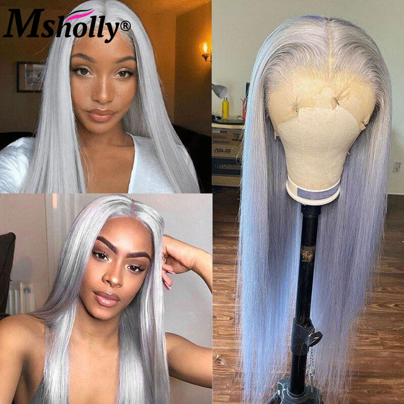 Серебристо-серый прозрачный парик из человеческих волос 13x4 HD на сетке, парик из бразильских человеческих волос без повреждений, парики из человеческих волос, цветные прямые парики для черных женщин