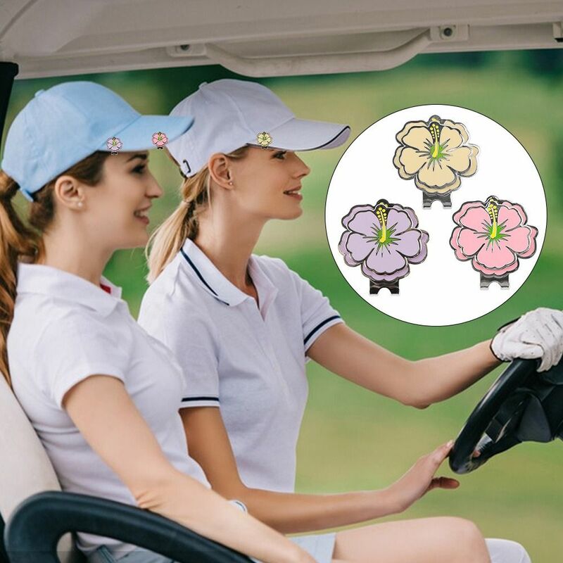 女性用磁気ゴルフハットクリップ、磁気帽子クリップ、ピンクボールマーカー、黄色、チェリーフラワー
