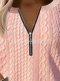 Women Sweatshirts 2023 Autumn Fashion Zipper Design Wheat Textured Casual Round Neck Plain Long Sleeve Sweatshirt Woman Clothing