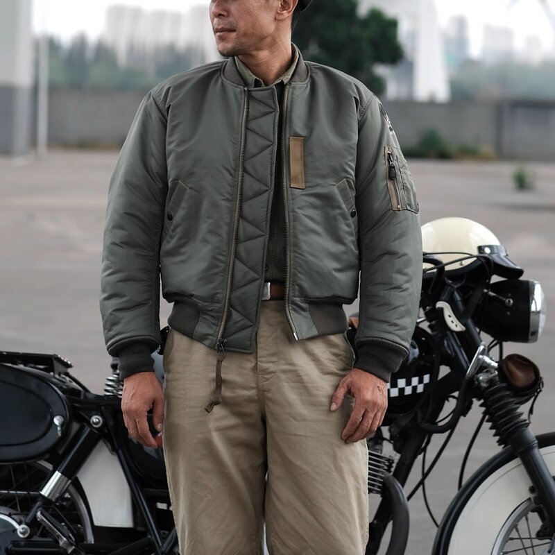 Bronson Ma-1เสื้อแจ็กเก็ตบอมเบอร์สำหรับผู้ชายเสื้อคลุมทหารสำหรับฤดูใบไม้ร่วงและฤดูหนาว