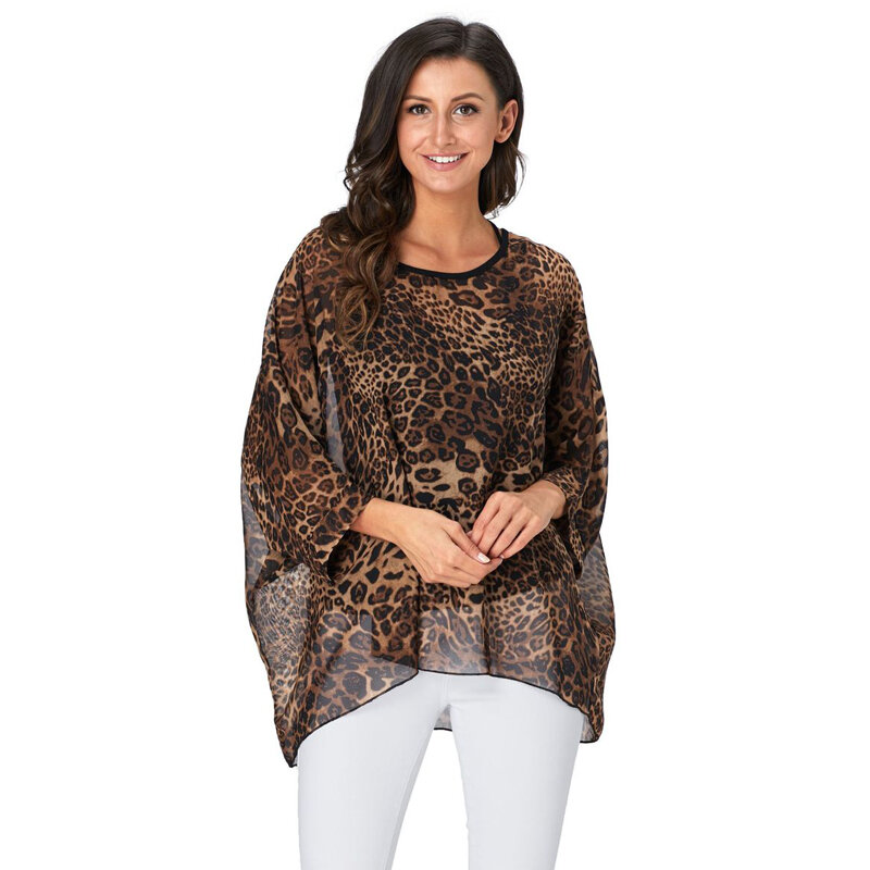 BHflutter-Blusa Sexy con hombros descubiertos para mujer, camisa informal de gasa con estampado de leopardo, talla grande 4XL, 5XL, 6XL, 2019