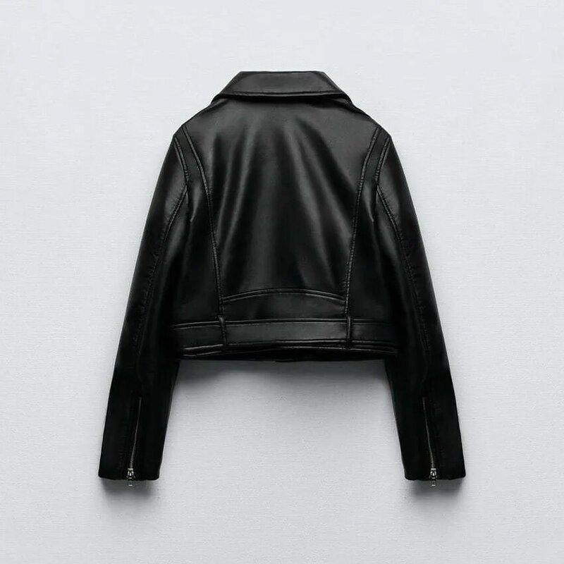 Frühling neue Damen Motorrad Lederjacke mit Reiß verschluss und schwarzem Pu Kunstleder Jacken kragen