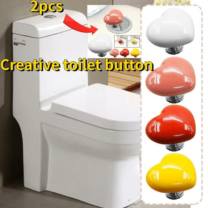 Oilet tombol tekan hati kreatif, 2 buah kancing Toilet, sakelar tekan tombol cinta mode tambahan, ruang mandi Toilet