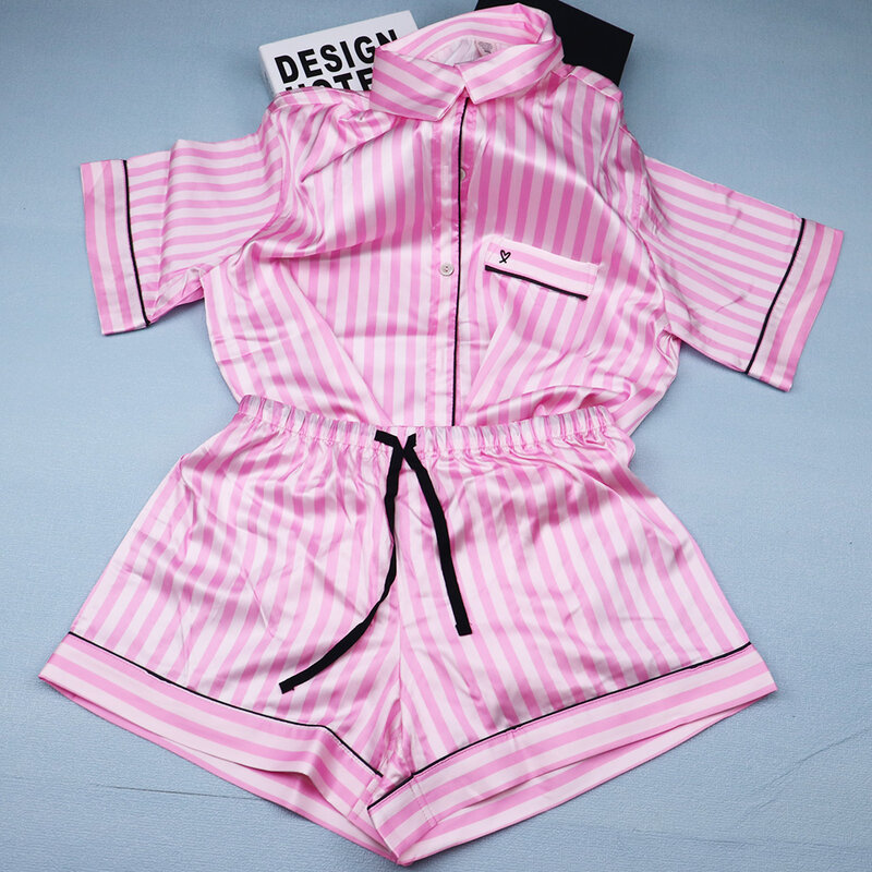 Ropa de dormir sexy para mujer, pantalones cortos transpirables de manga corta con letras en V, pijama de alta calidad para niña
