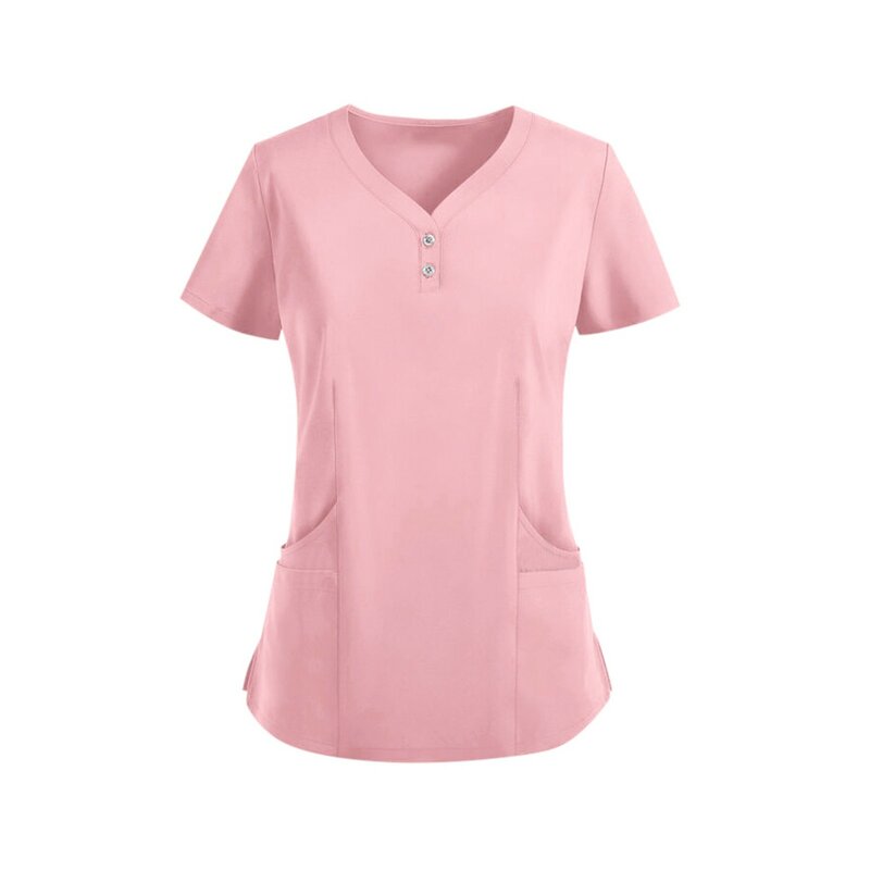 Scrub Tops Women Medical Nurse Uniform T shirt With Pockets Solid Color Tee Shirt Doctor's Short Sleeved Work Clothes Blouse