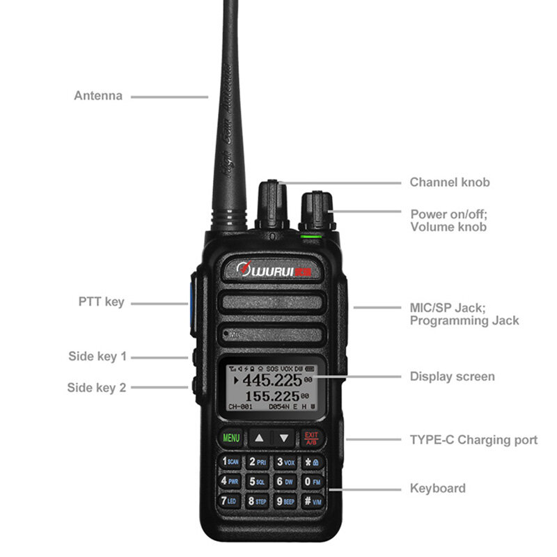 Рация Wurui UV83 walkie talkie 100-520 МГц, Двухдиапазонная радиостанция, двухсторонняя радиосвязь, любительские устройства, коммуникатор УВЧ, УКВ, длительный диапазон, для охоты