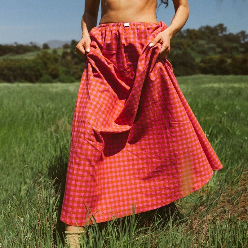 Maemukilabe-faldas largas de cintura alta a cuadros para mujer, ropa de calle Retro Kawaii, Y2K, estética Grunge, e-girl